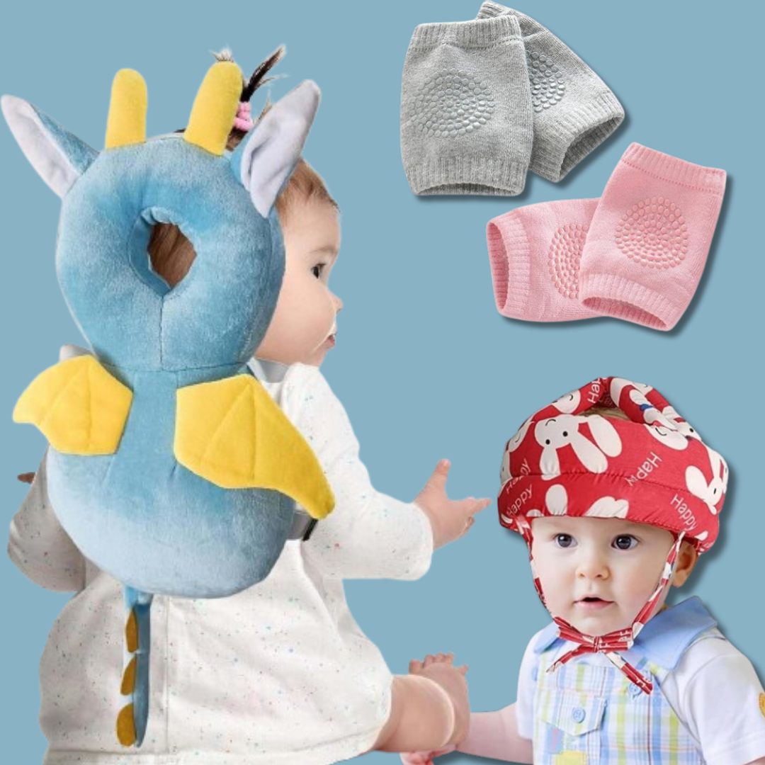 Baby Head Protector + Safety Helmet + 2 Knee Pads | Monsoon Combo Offer